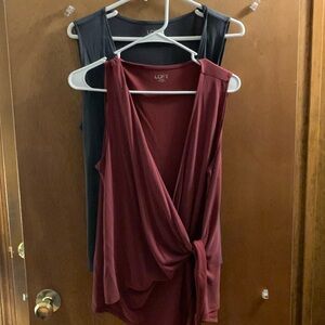 Set of 2!  Loft Outlet M Maroon and gray Wrap Tank Tops